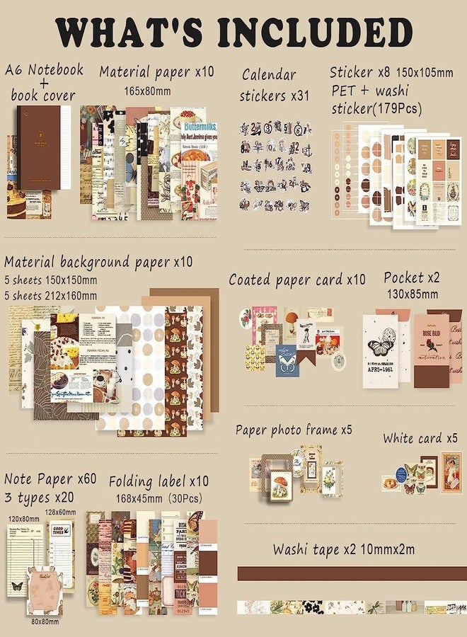 Shuttle Art 346pcs Vintage Scrapbook Stickers Pack for Art Journaling Bullet Junk Journal Planners DIY Paper Stickers Craft Kits Notebook Collage Album Aesthetic (Browine) - Image 3